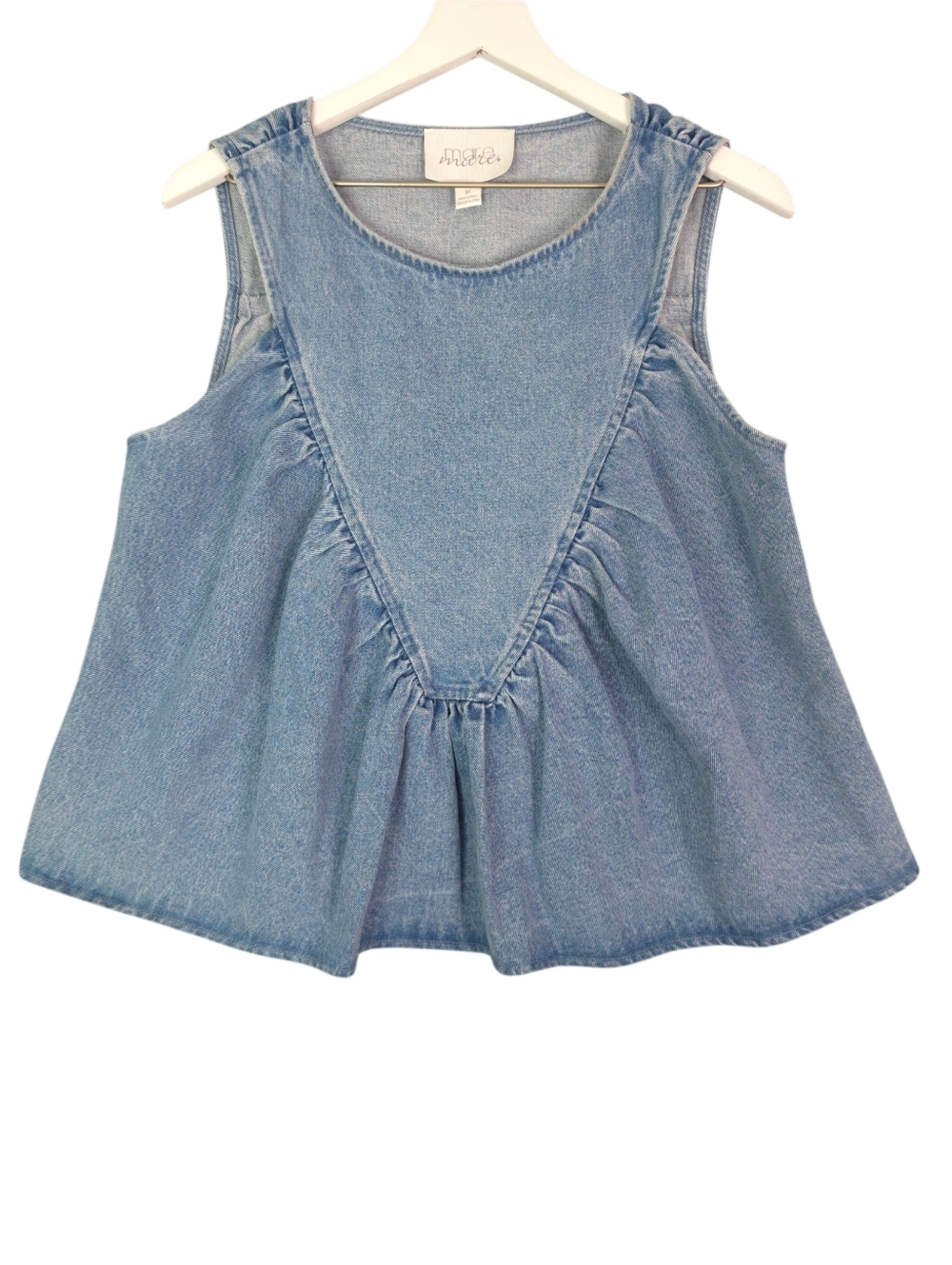 Mare Mare Light Wash Denim Shirred Sleeveless Top - Picture 5 of 10